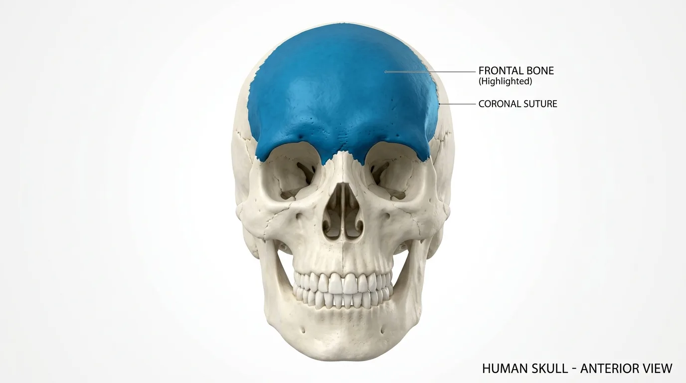 3D anatomical skull model with frontal bone region highlighted for surgical planning visualization